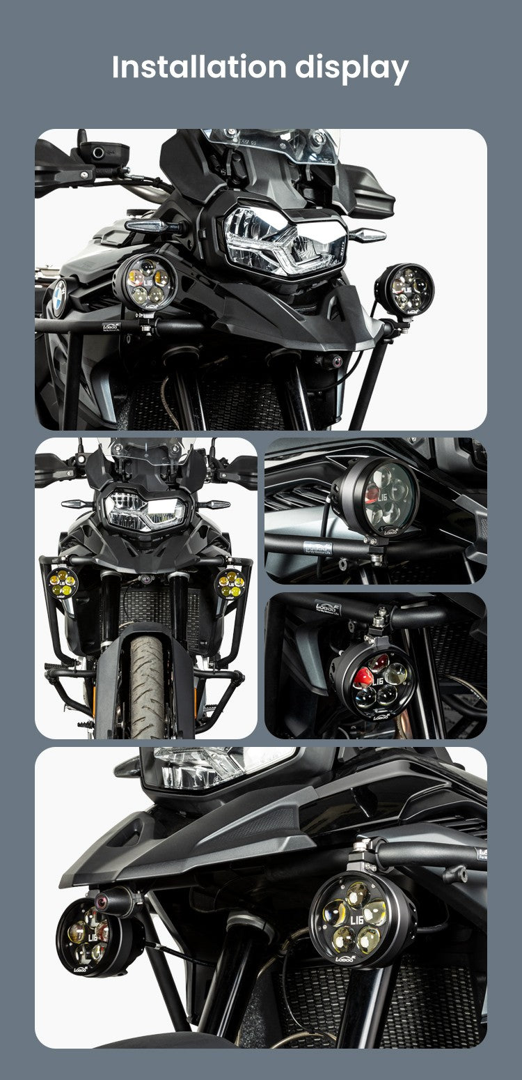 Esempi di installazione dei fari L16 su diverse moto