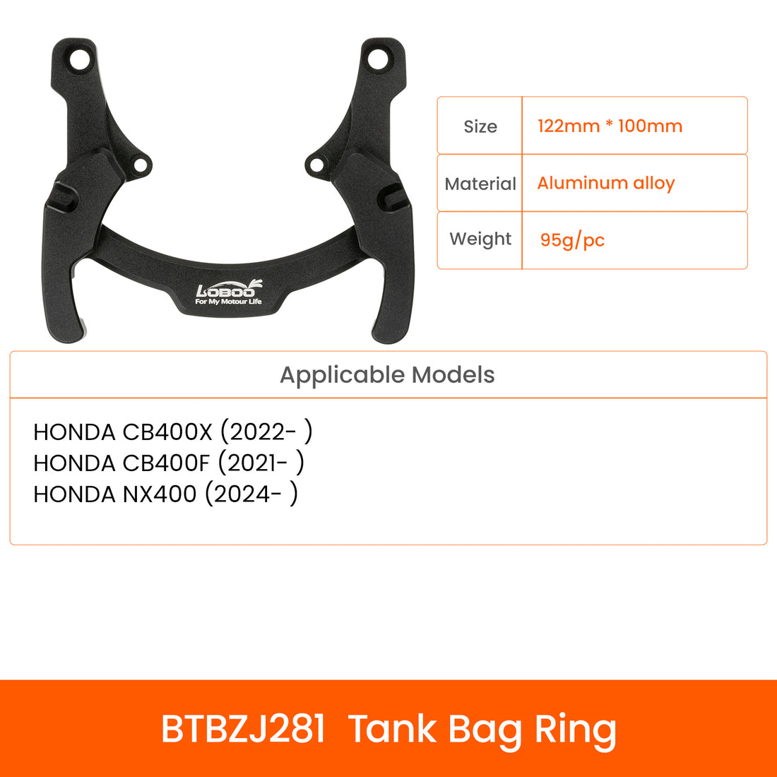 Anello serbatoio LOBOO BTBZJ281 per Honda CB400X, NX400 e NX500 con tappo a 7 fori