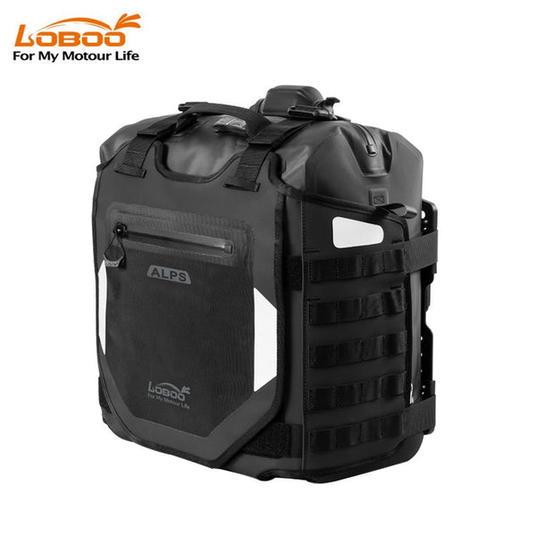 Inflatable motorcycle side panniers 23 L / 30 L | pair with mounts and keyed anti-theft system, Alps series