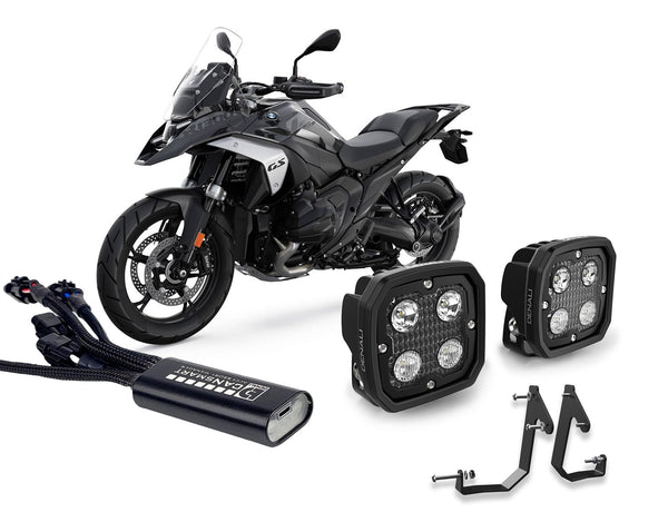 D4 auxiliary light kit, control unit, and upper brackets for BMW R 1300 GS