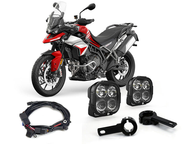 DL4 auxiliary light kit with wiring harness and clamps for Triumph Tiger 900 and 1200