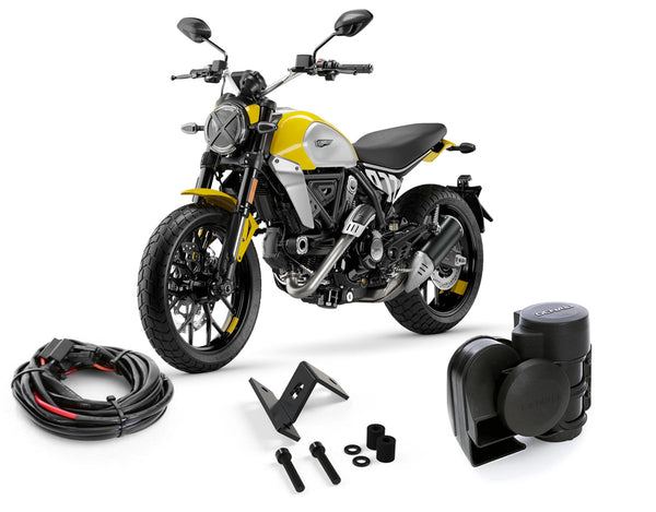Kit clacson 120 dB con staffa e cablaggio per Ducati Scrambler