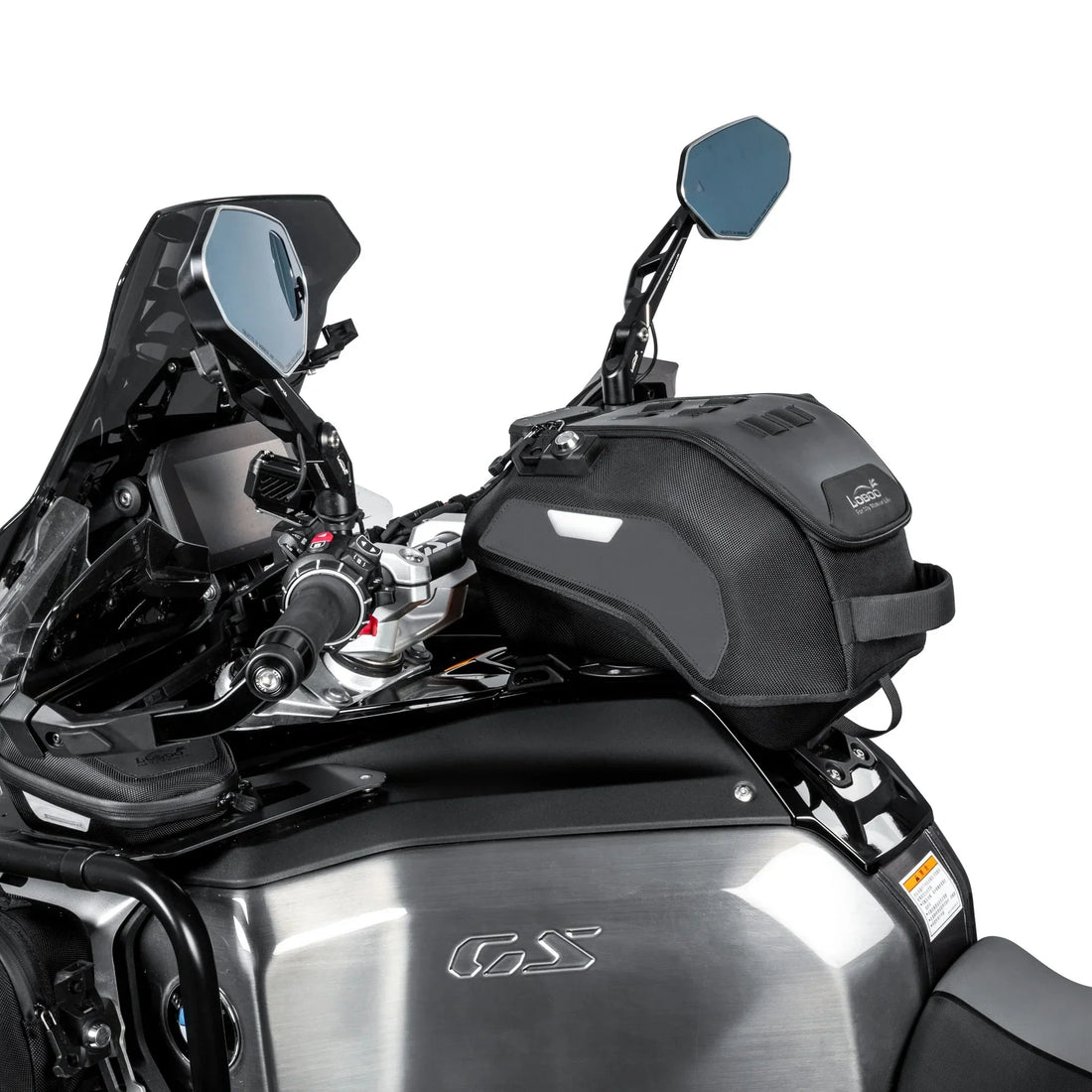 Borsa serbatoio LOBOO BTB13BK montata su BMW R1300GS Adventure, vista dal pilota