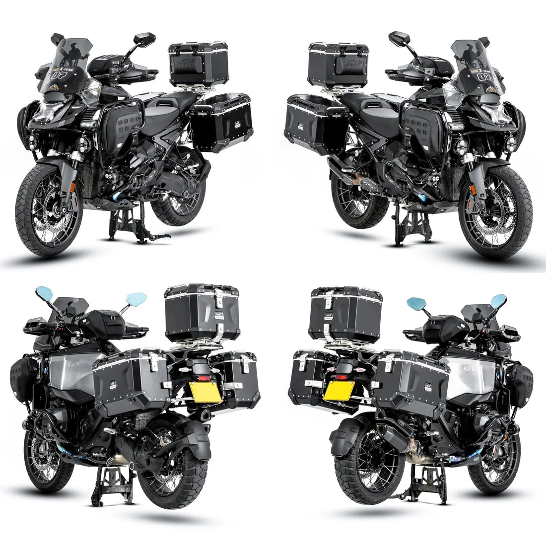 Quattro viste di una BMW GS allestita con borsa serbatoio LOBOO BTB20BK