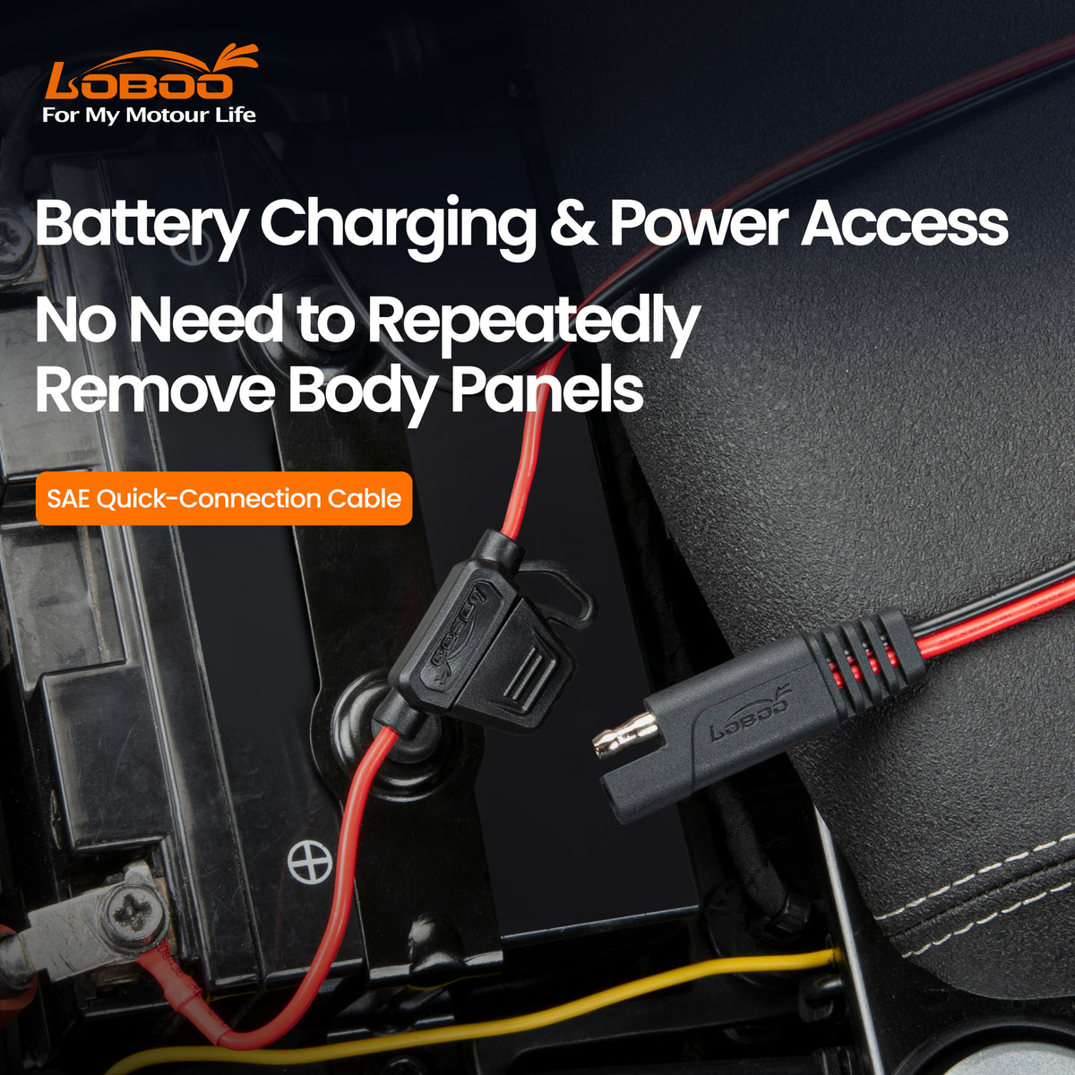 Cavo SAE collegato sotto la sella della moto per ricaricare la batteria senza smontare le carene