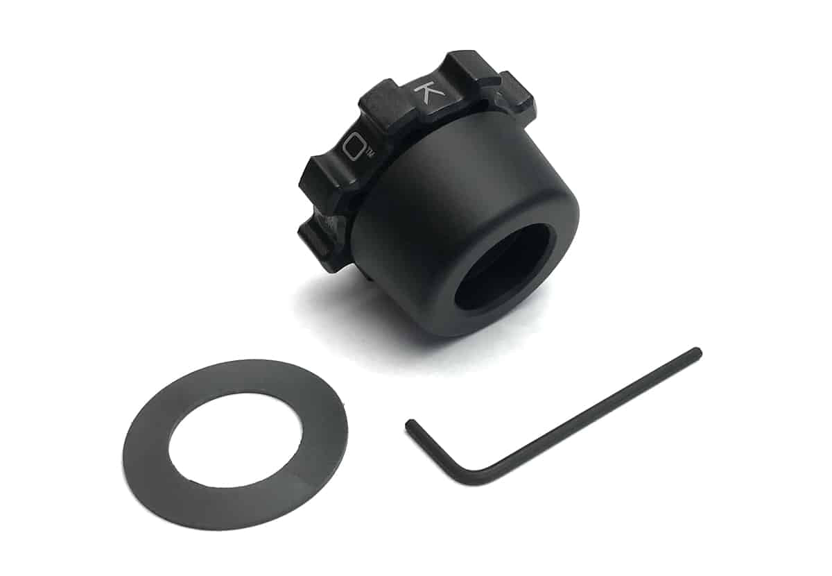 Kit cruise control Kaoko CCF400-13WC: contrappeso con ghiera, rondella reggispinta e chiave a brugola da 2 mm
