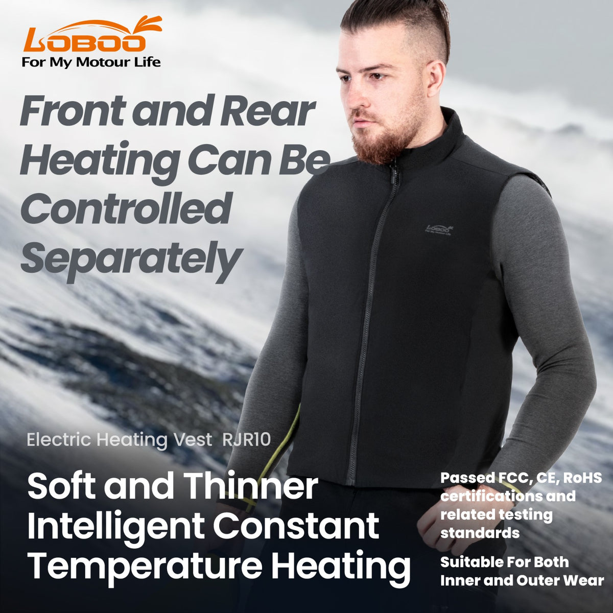 Heated motorcycle vest with carbon fiber and USB power supply