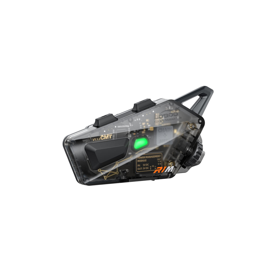Interfono per casco R1M, vista frontale con indicatore luminoso