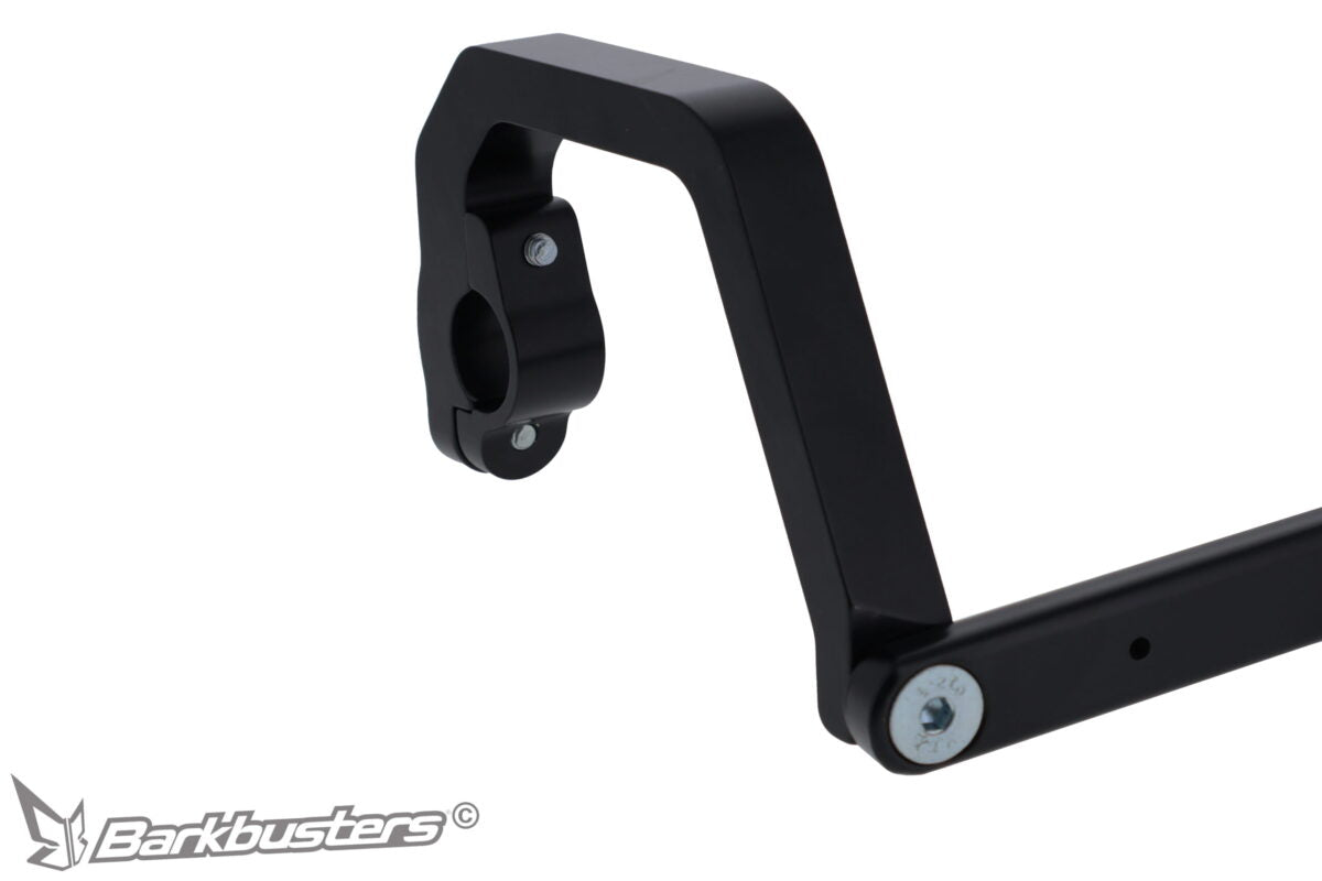 Dettaglio del morsetto di montaggio del kit Barkbusters BHG-124 in alluminio