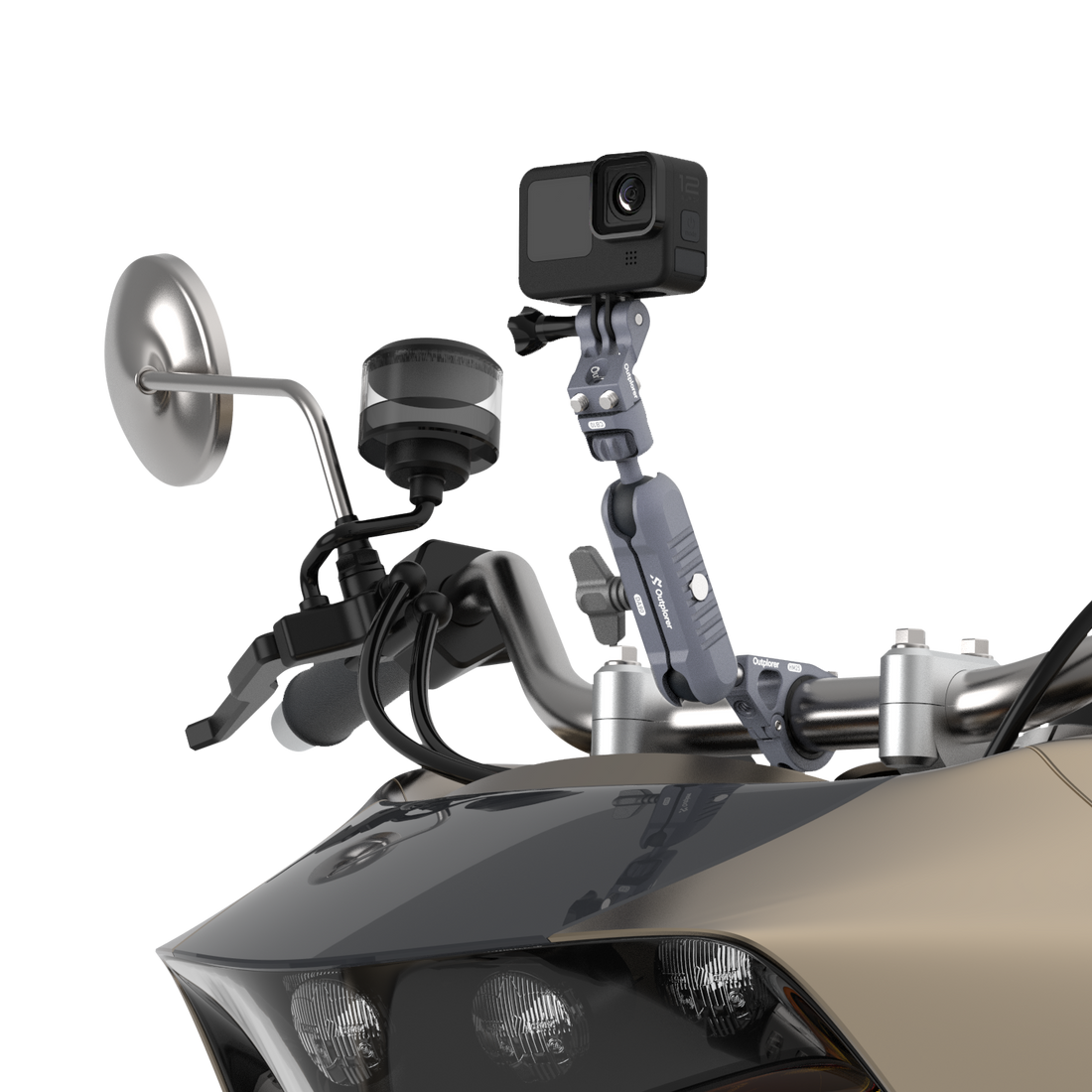 Outplorer G100 action cam montata sul manubrio della moto