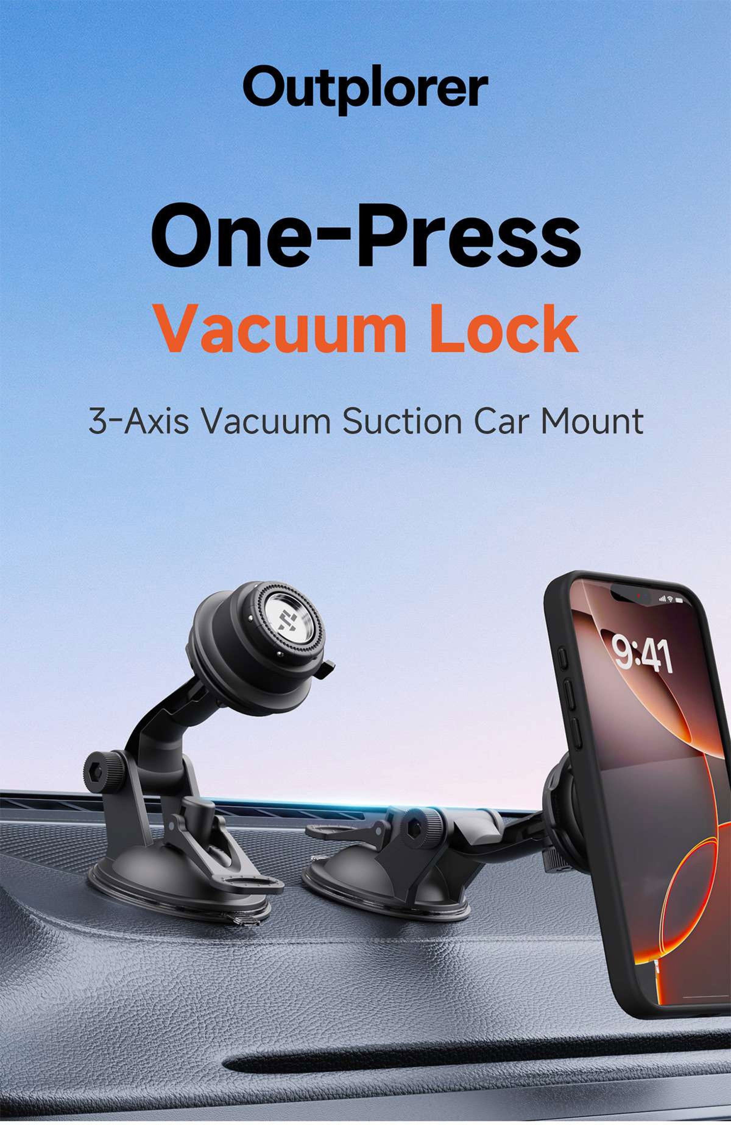 Outplorer QC01 – Supporto per auto 3-Axis a ventosa sottovuoto