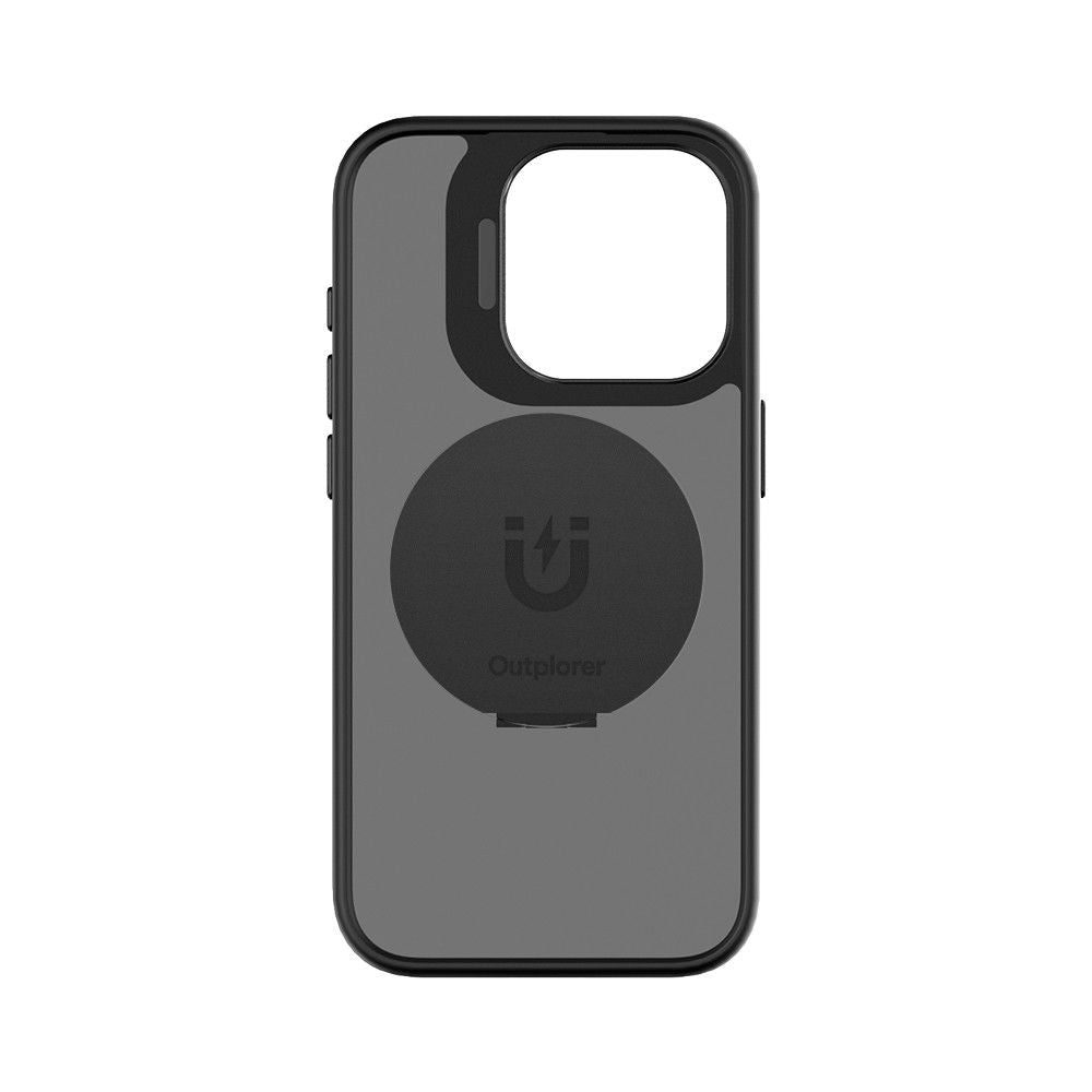 Retro della custodia iPhone 15 Pro Outplorer QP15PR con disco Outplorer sull'attacco