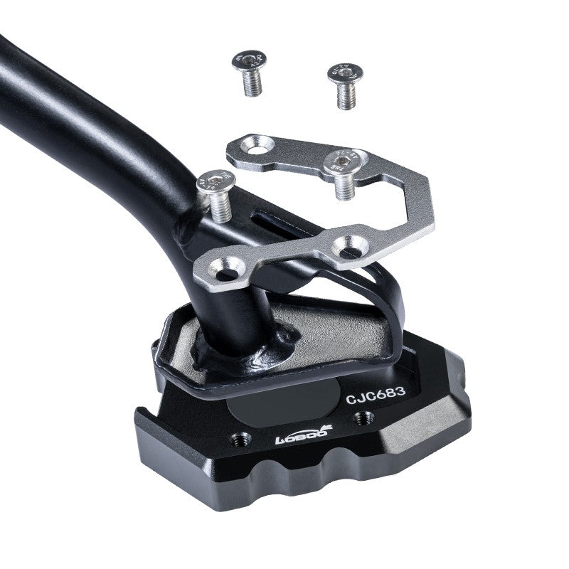 Componenti della piastra cavalletto LOBOO CJC683: base, cover in inox e le quattro viti M5×12