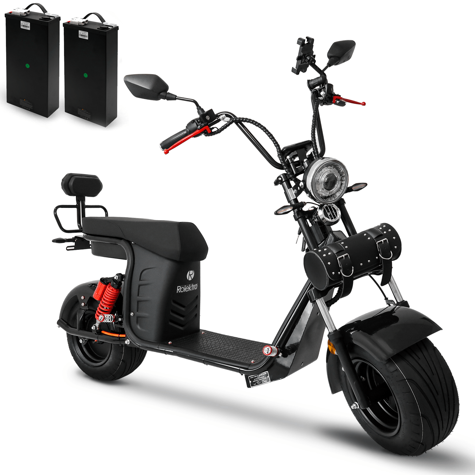 Rolektro E-Chopper 45 con le due batterie al litio della variante da 110 km di autonomia