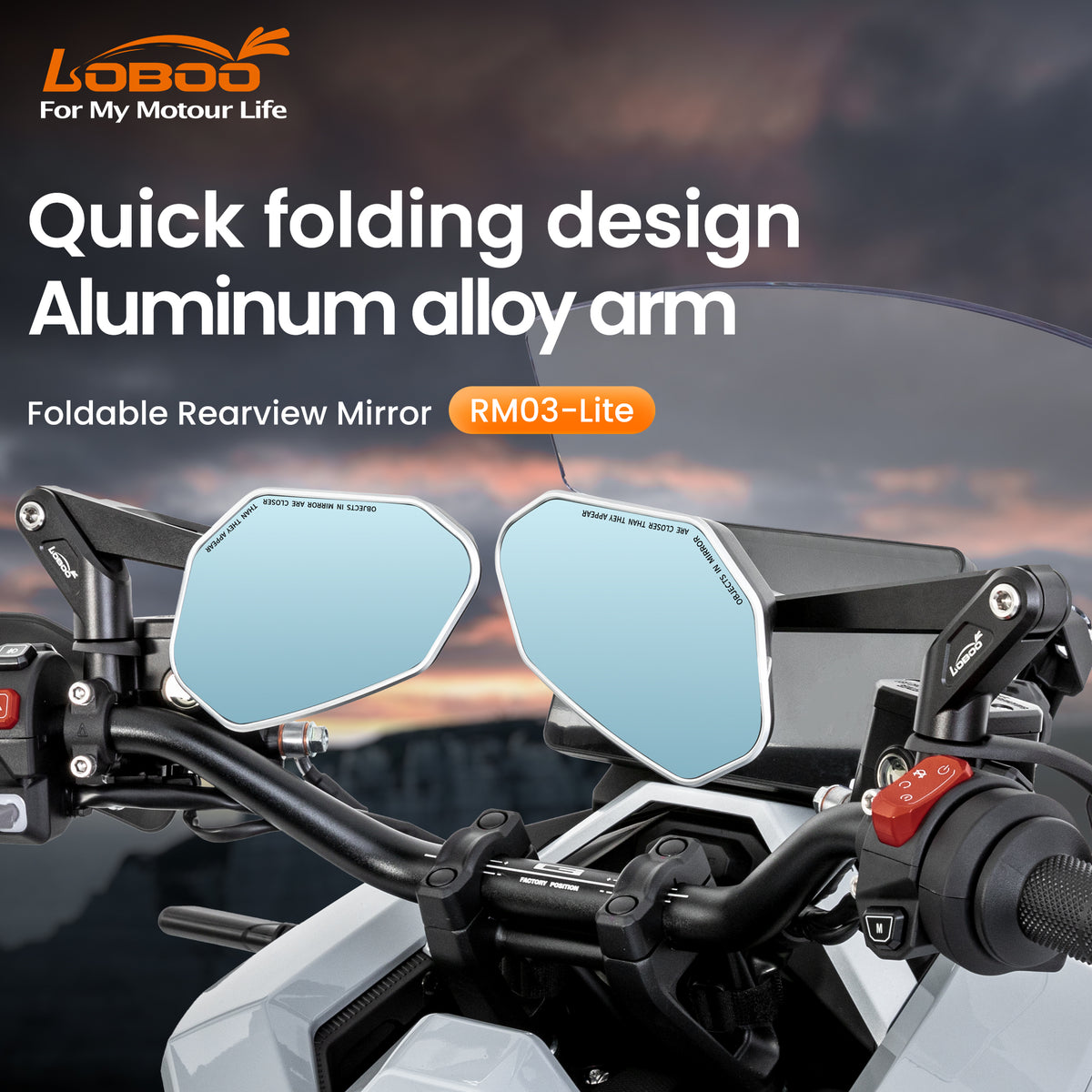 Specchietti LOBOO RM03-Lite ripiegati lungo il manubrio