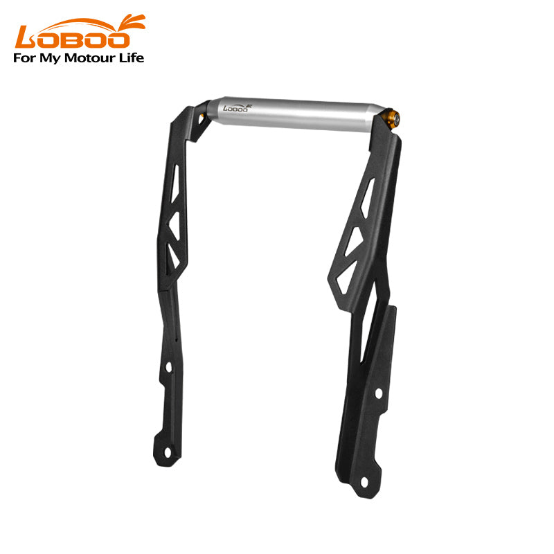 Supporto navigatore CFMOTO 800MT visto di lato, con il profilo curvo delle staffe
