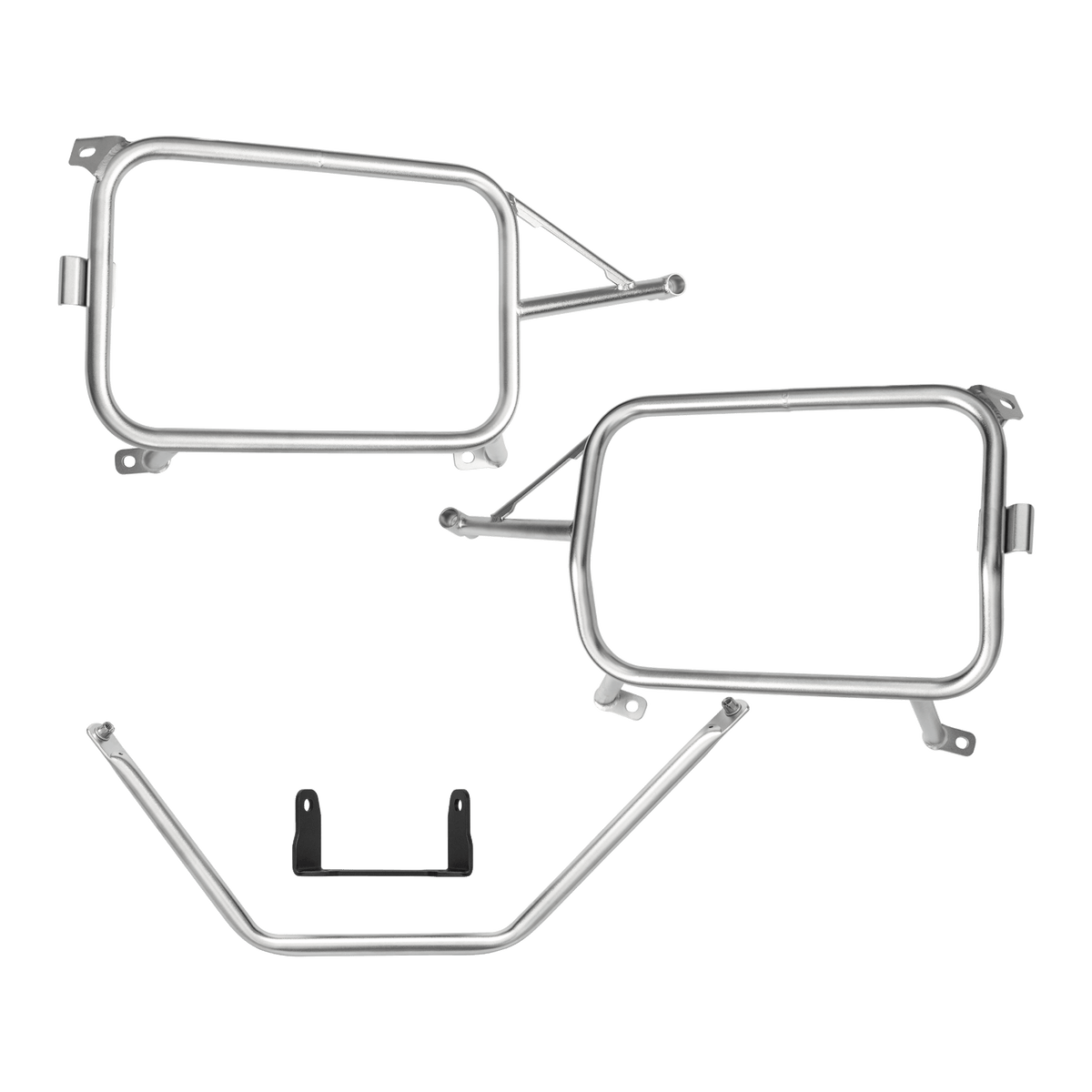 Telai valigie laterali LOBOO JP025B per BMW F 900 GS: telaio destro, telaio sinistro, staffa di collegamento e traversa inferiore