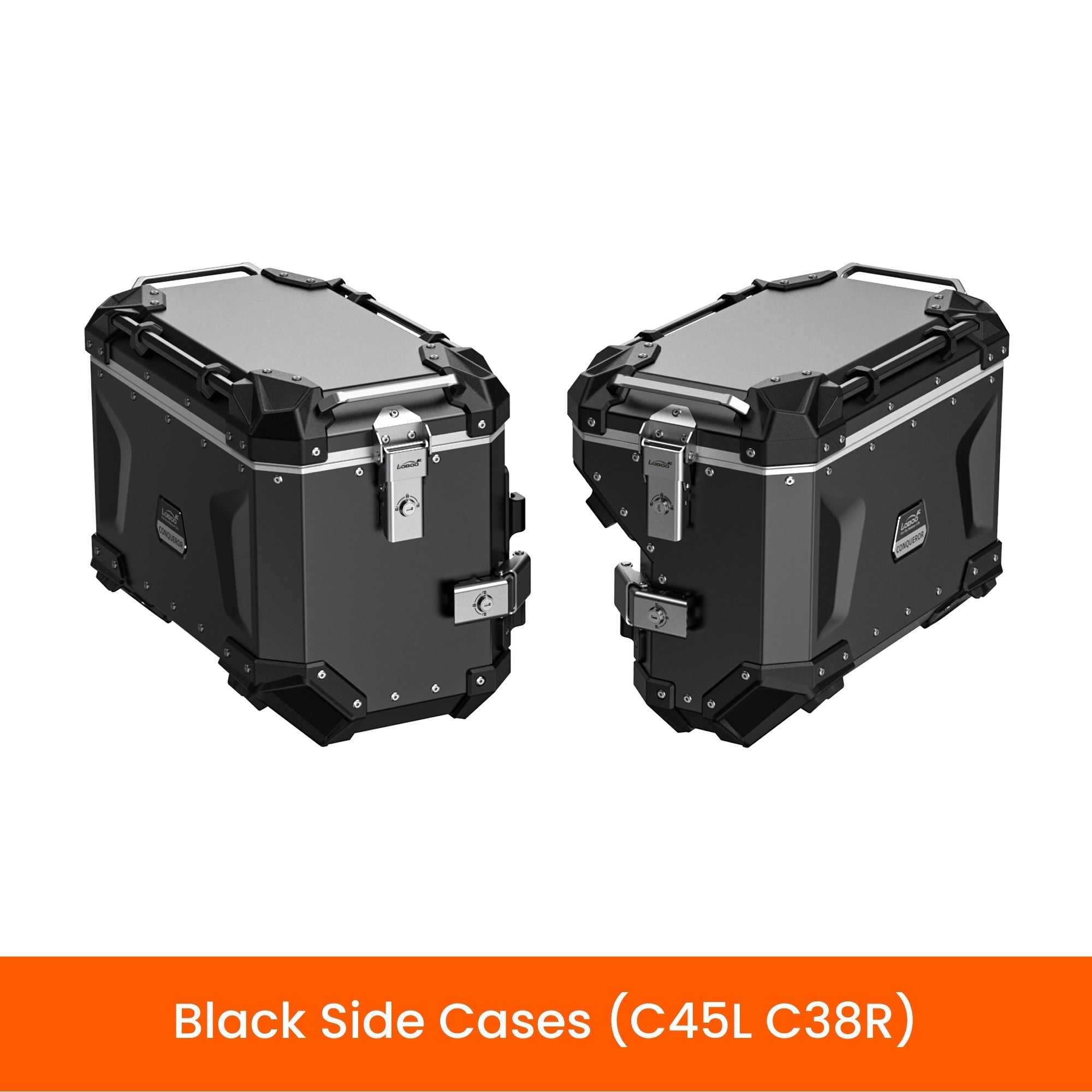 Valigie laterali asimmetriche LOBOO CONQUEROR C45L da 45 L e C38R da 38 L in alluminio nero