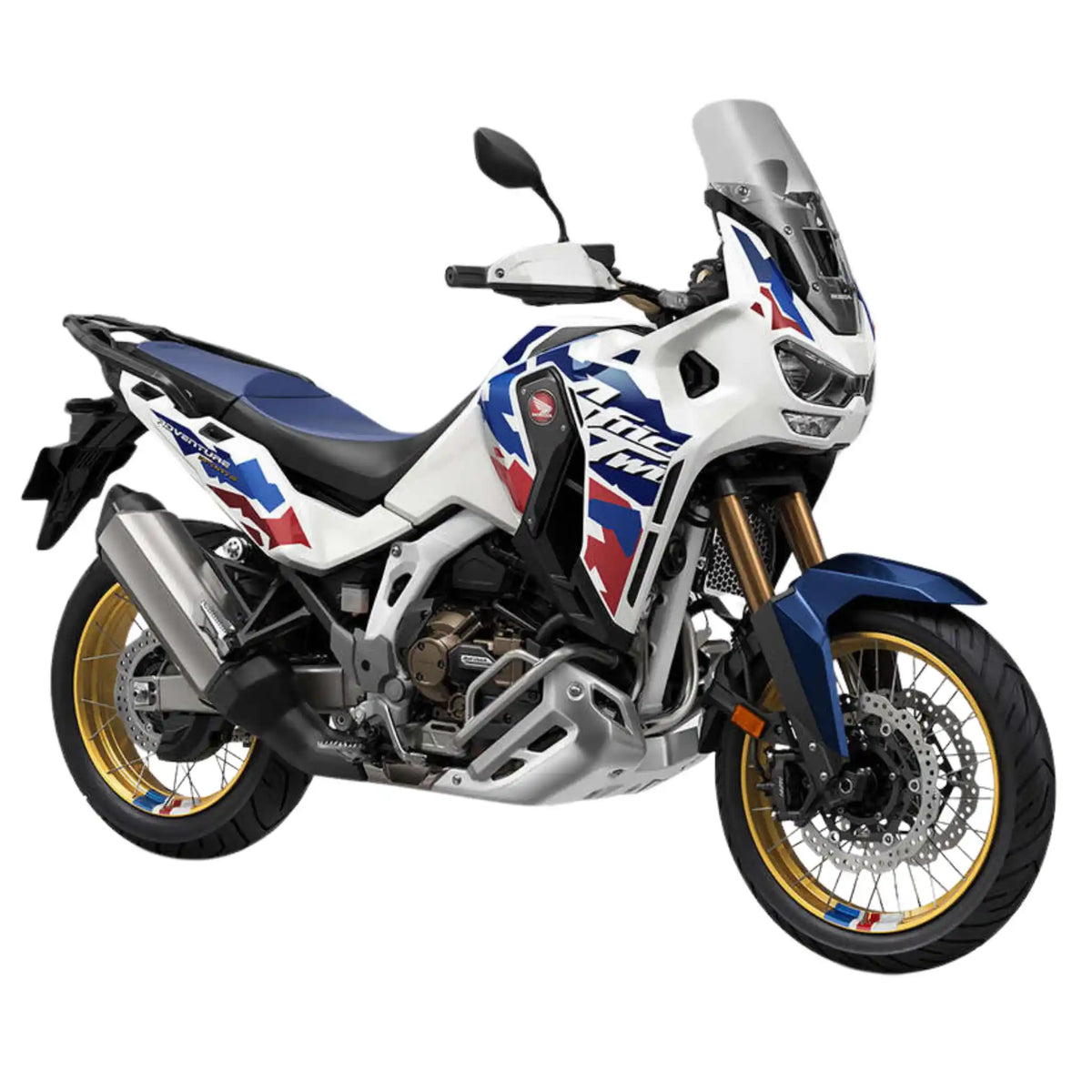 Honda Africa Twin CRF1100L Adventure Sports in livrea tricolore, vista di tre quarti