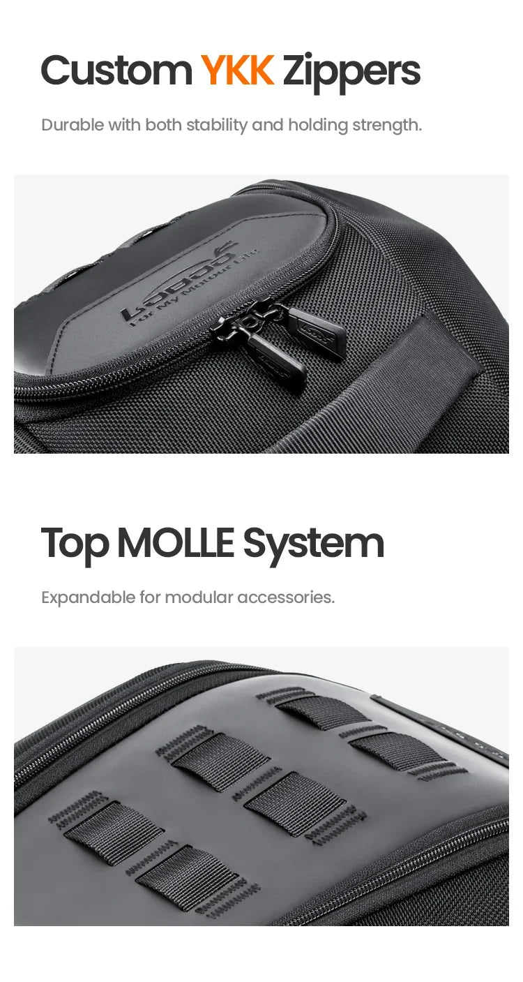 YKK zipper and MOLLE system on the back
