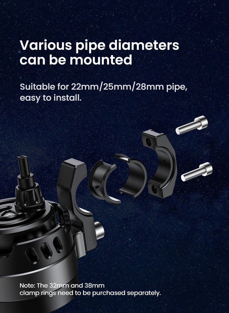 Collari per tubi da 22, 25 e 28 mm inclusi; 32 e 38 mm disponibili a parte