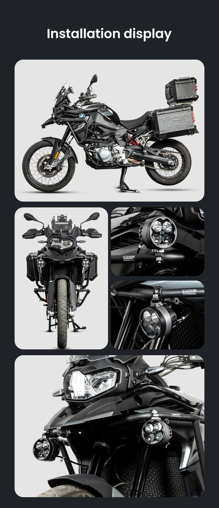 Esempi di installazione dei fari L11 su diverse moto