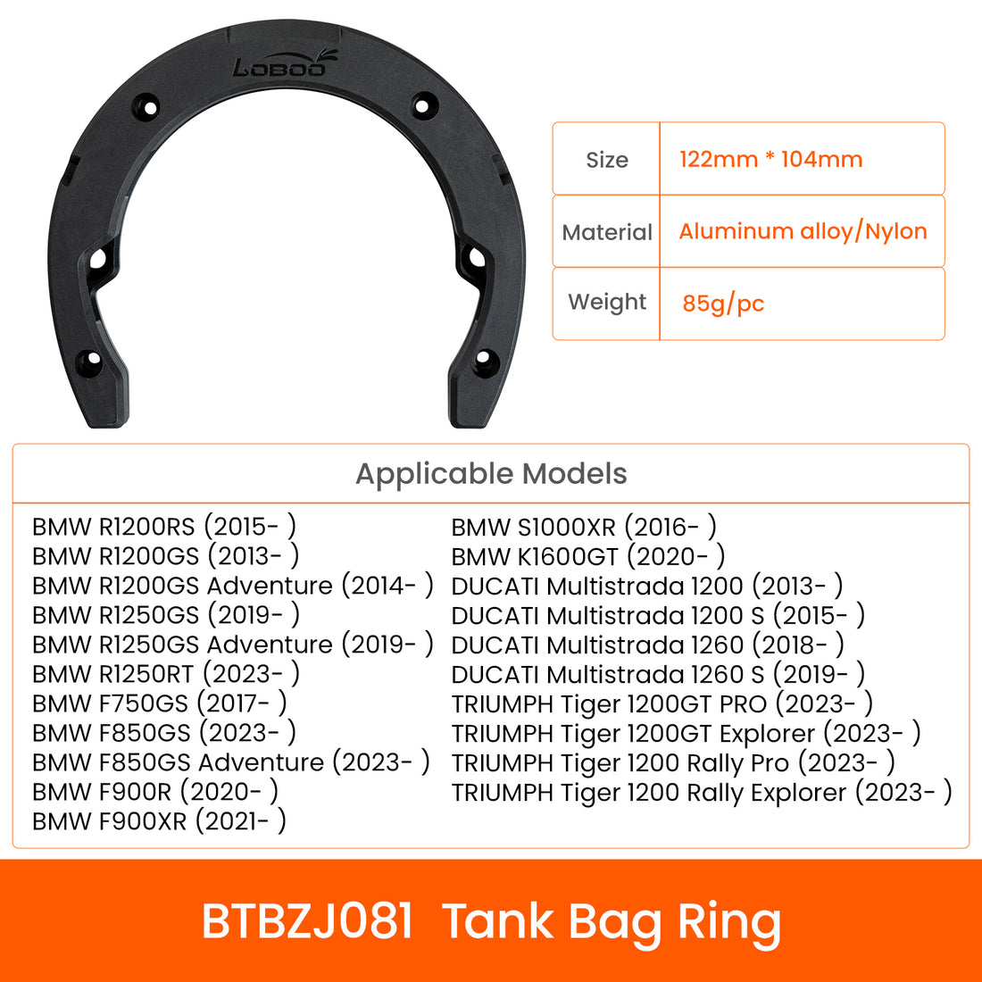 Anello serbatoio LOBOO BTBZJ081 per BMW R 1200 e R 1250 GS, F 750, F 850 e F 900 GS