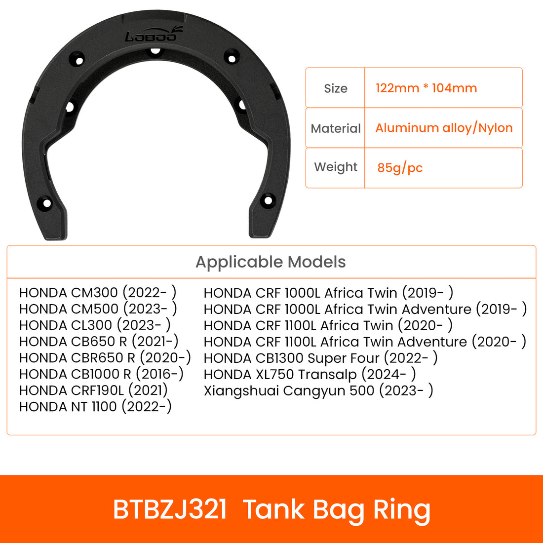 Anello serbatoio LOBOO BTBZJ321 per Honda Africa Twin, CBR 650 R e CM500