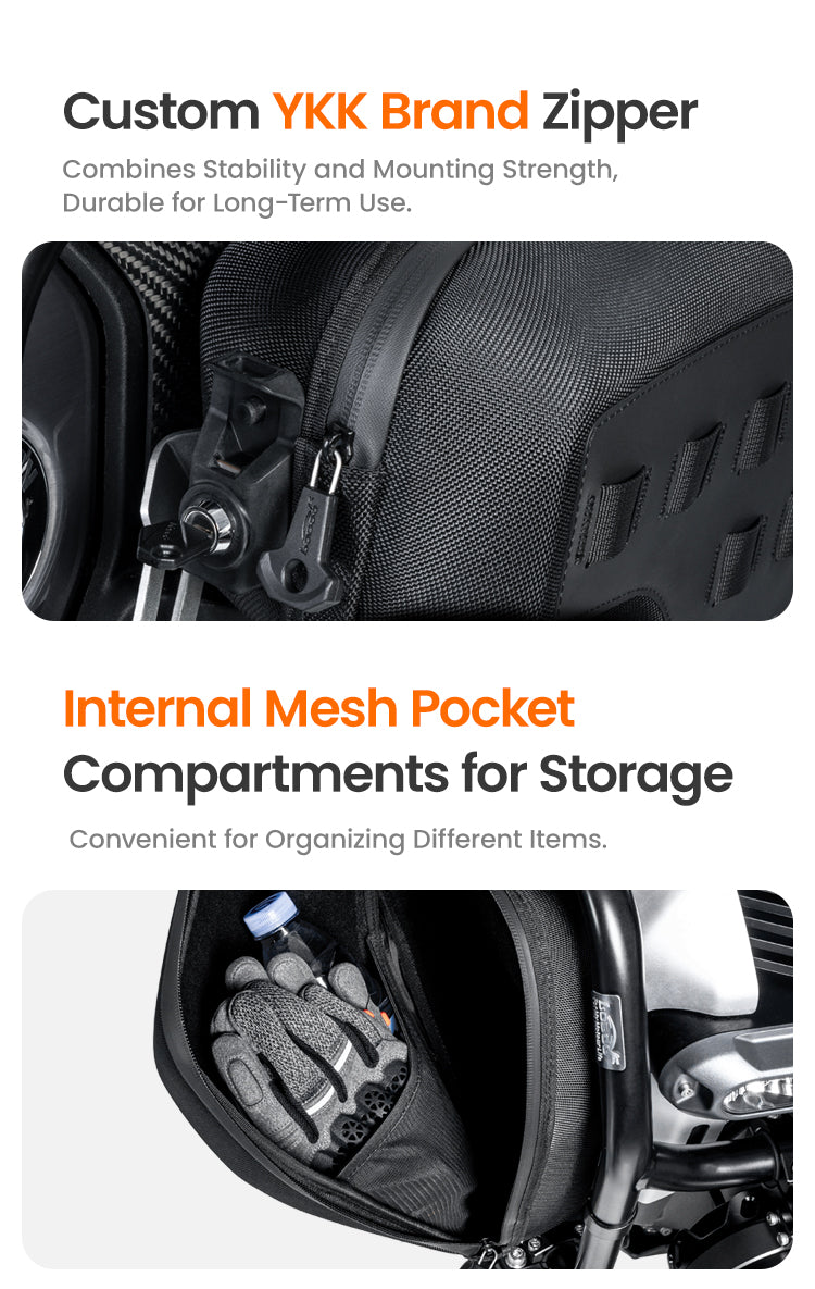 YKK zipper and mesh pockets