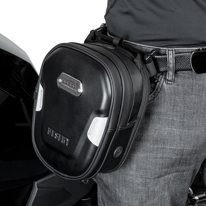 Borsa LOBOO BTB05BK indossata al fianco, guscio rigido con inserti riflettenti