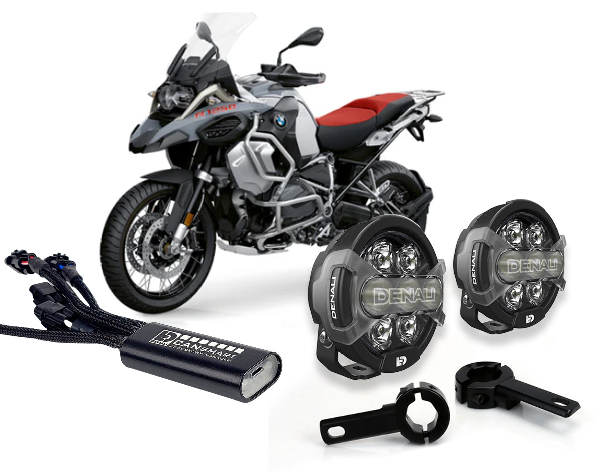 Kit faretti D7 PRO e centralina CANsmart DENALI per BMW R 1250 GS con collari da paramotore