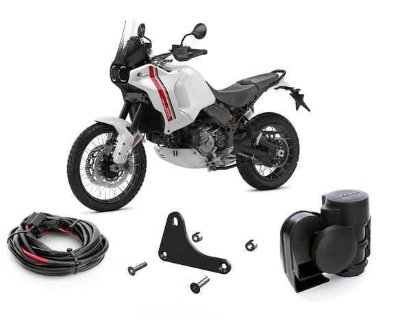SoundBomb horn kit with bracket and wiring for Ducati DesertX