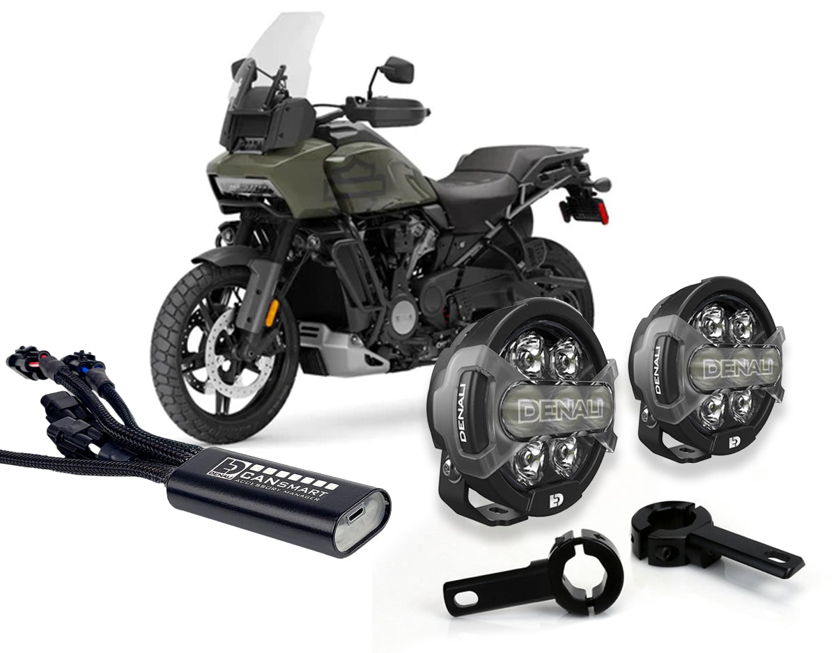 Kit DENALI DNL23KIT008C con faretti D7 PRO, collari e centralina per Harley Pan America 1250
