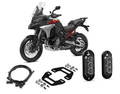 Kit visibilità posteriore DENALI con indicatori T3 sulla targa della Ducati Multistrada V4