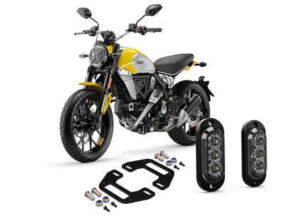 Kit visibilità posteriore DENALI con indicatori T3 sulla targa della Ducati Scrambler
