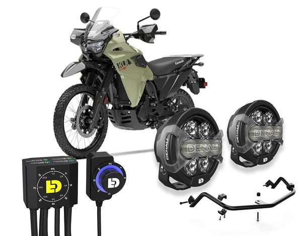 Kit faretti D7 PRO con staffa e controller DialDim per Kawasaki KLR 650