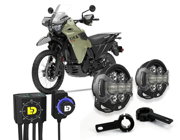 Kit faretti D7 PRO con collari e controller DialDim per Kawasaki KLR 650
