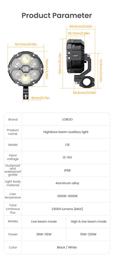 Scheda tecnica LOBOO L18S: montaggio, collari e comando al manubrio
