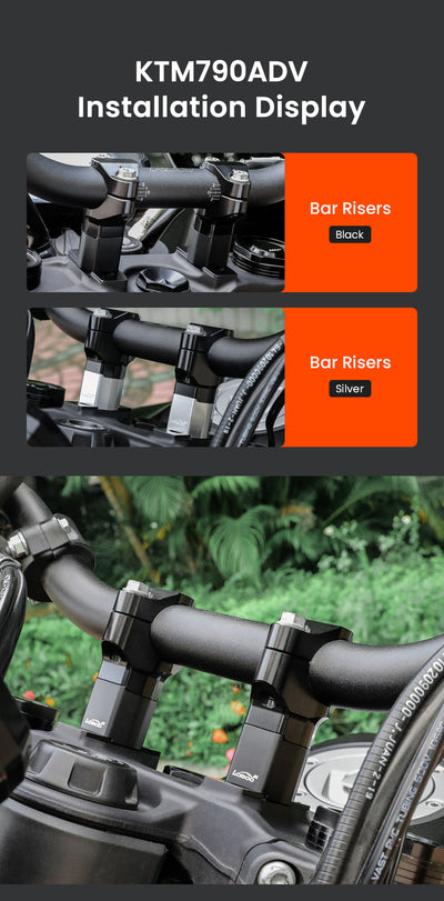 Riser LOBOO CJG221 montati su KTM 790 Adventure, versioni nera e argento a confronto