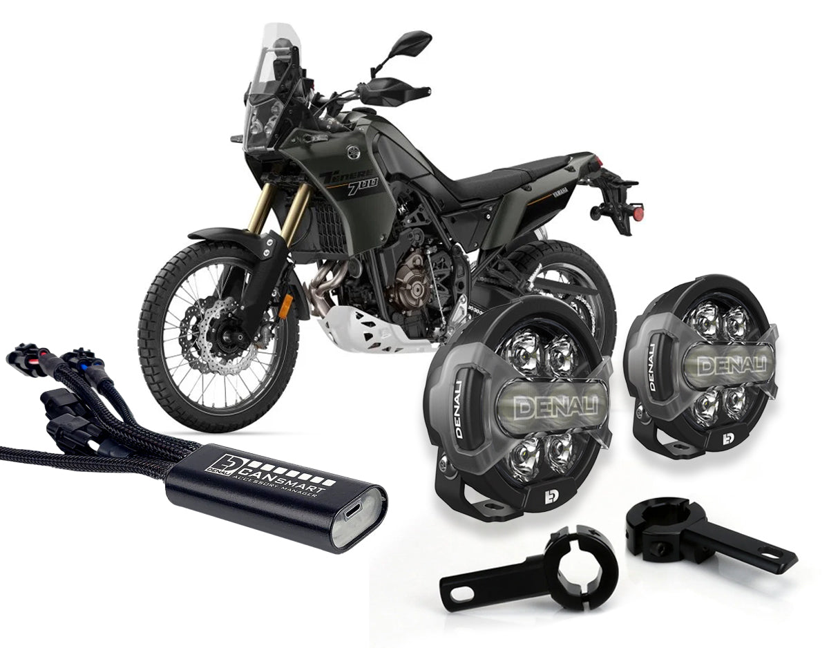 Kit DENALI DNL06KIT002C con faretti D7 PRO sul paramotore della Yamaha Ténéré 700