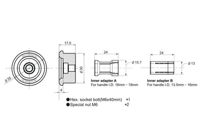 Adattatori specchietti bar - end a manubrio universali 22.2mm - ENDURRAD