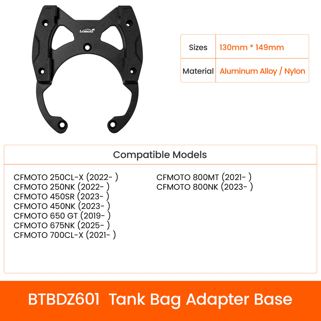 Anello Quick-Lock per borsa serbatoio per CFMOTO 800MT, 650 GT, 450SR/NK, CL-X e NK: misure, materiale e moto compatibili