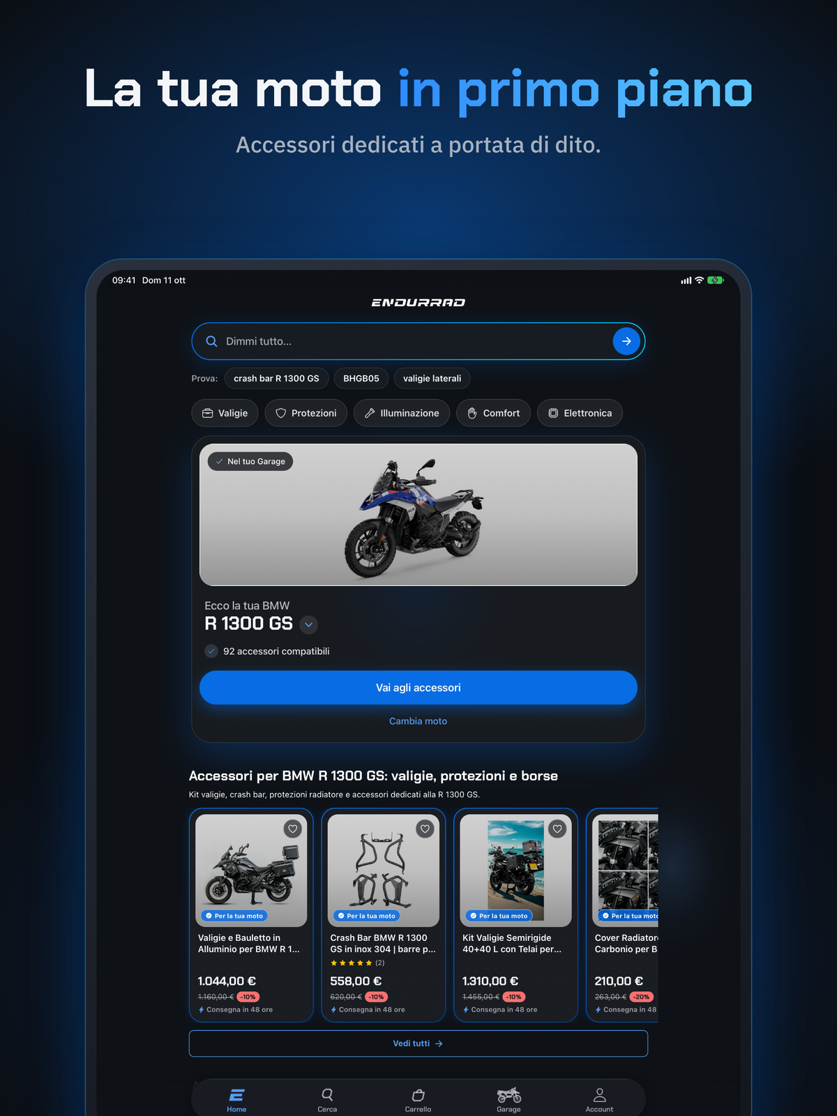 App Endurrad su iPad: la tua moto in primo piano con accessori dedicati