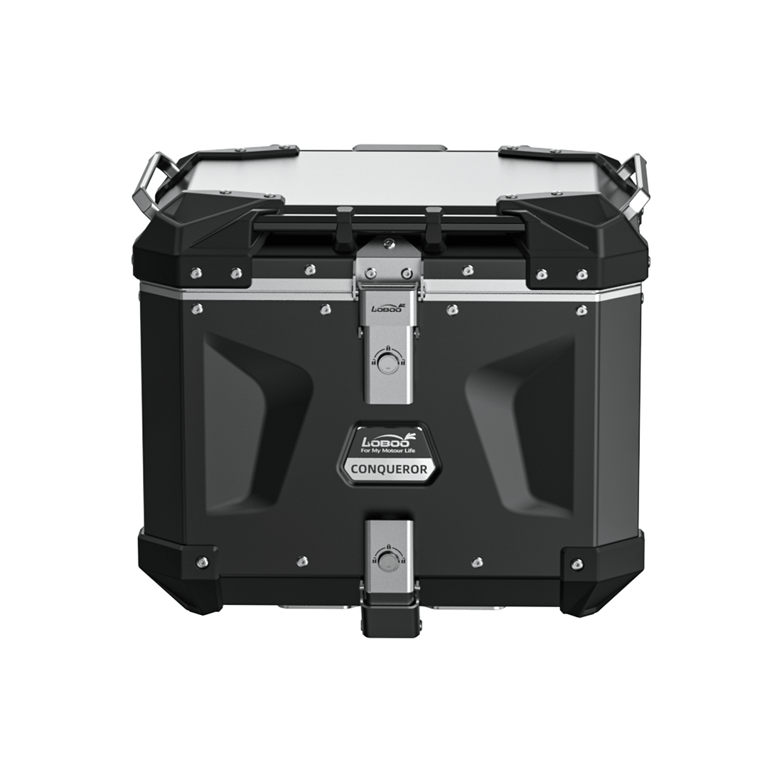 Bauletto CONQUEROR C40T da 40 litri in alluminio nero, vista di tre quarti