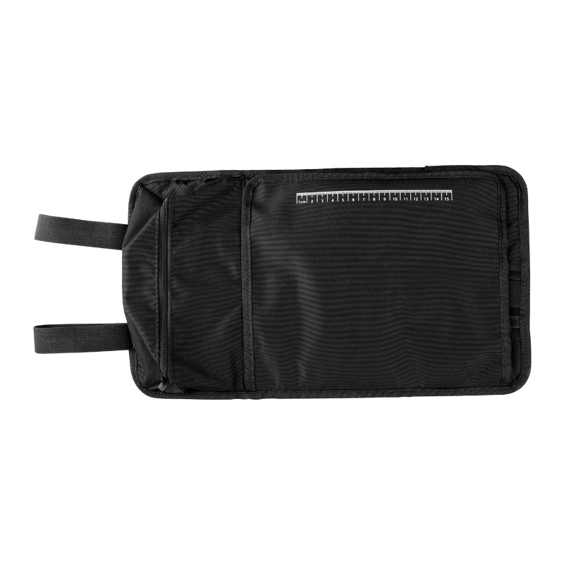 Retro della borsa attrezzi LOBOO BGJB03 aperta, con il righello stampato sul tessuto