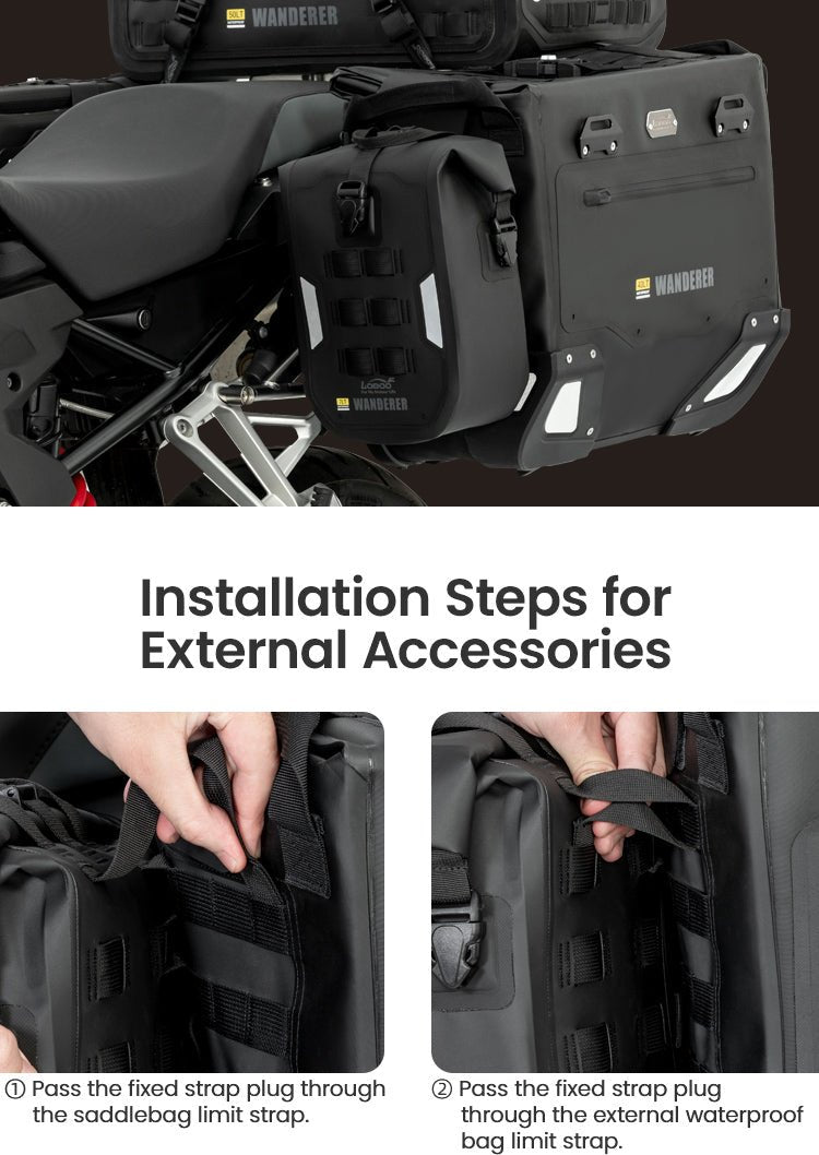 Two passes over the straps of the side bag