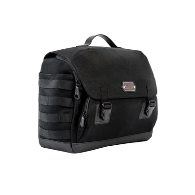Borsa laterale vintage LOBOO BCB12BK in canvas nero, vista di tre quarti
