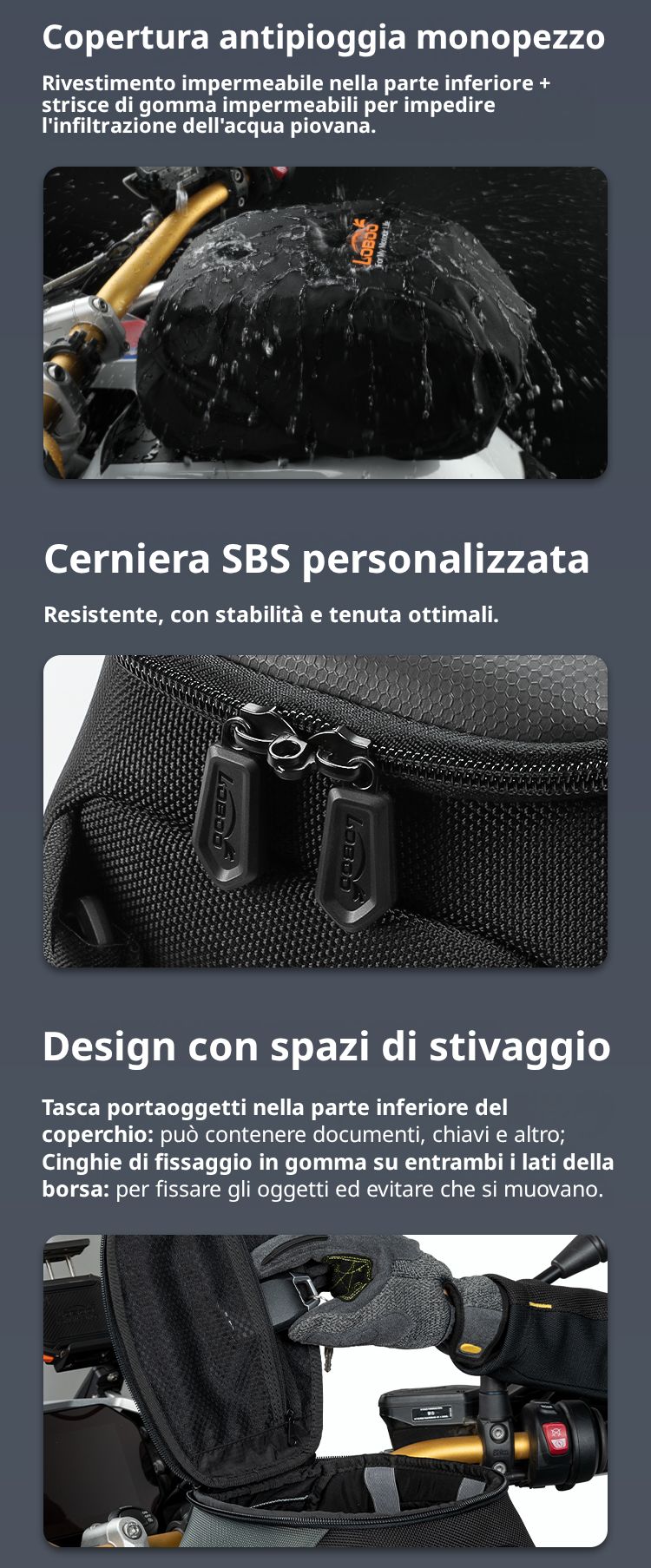 La copertura antipioggia è monopezzo, ed è inclusa