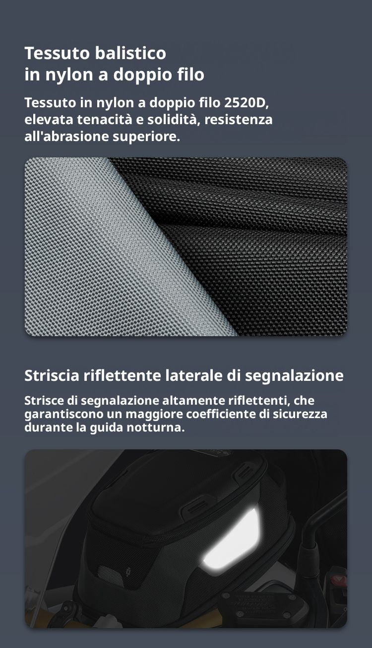 Nylon balistico 2520D, e strisce che si vedono di notte