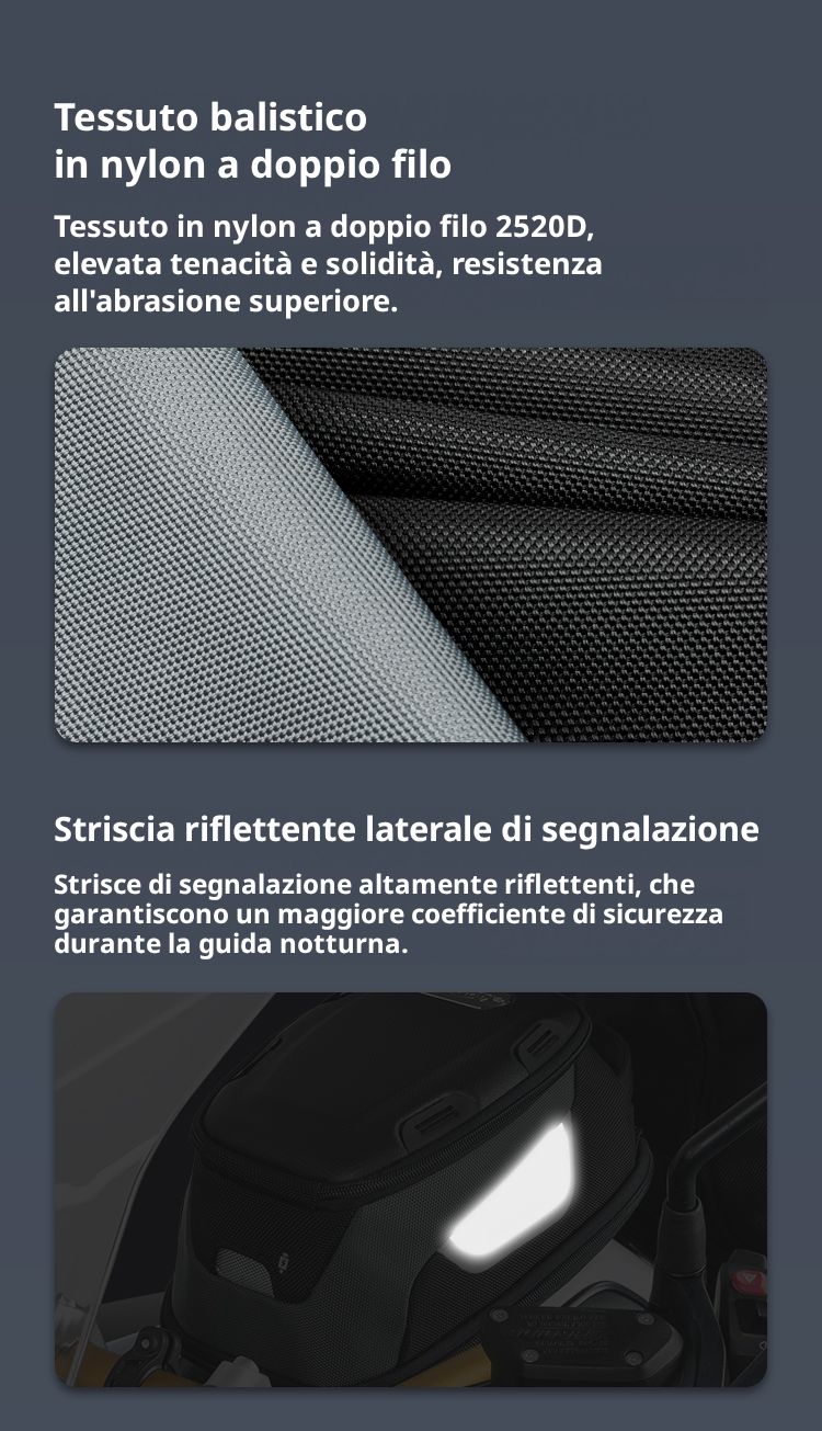 2520D ballistic nylon, and stripes that are visible at night